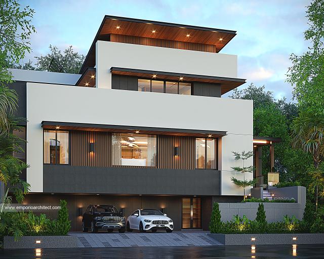 Desain Tampak Depan Rumah Modern 3 Lantai Bapak WWS di Gading Serpong, Tangerang