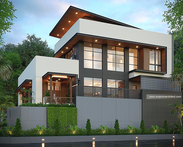 Desain Tampak Samping Rumah Modern 3 Lantai Bapak WWS di Gading Serpong, Tangerang