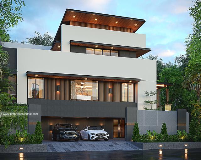 Desain Tampak Depan 3 Rumah Modern 3 Lantai Bapak WWS di Gading Serpong, Tangerang