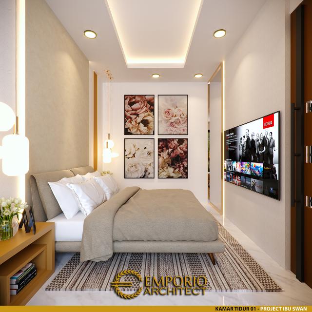 Desain Kamar Tidur 1 Rumah Modern 3 Lantai Ibu Swan di Surabaya