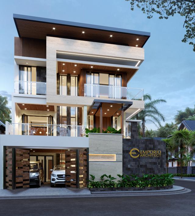 Desain Rumah Modern 3 Lantai Bapak BNY di Tangerang - Tampak Depan