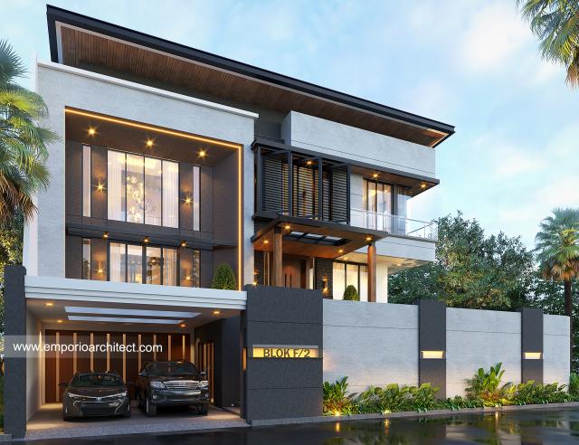 Desain Rumah Modern Industrial 3 Lantai Bapak Ben di Jakarta - Tampak Depan