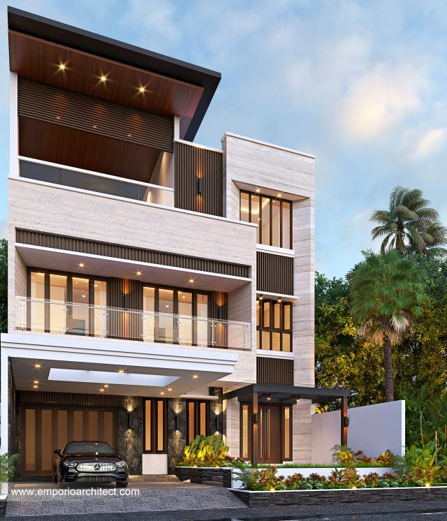 Desain Rumah Modern 3 Lantai Bapak Djaja di Surabaya - Tampak Depan