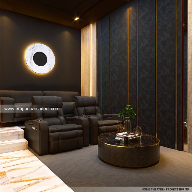 Desain Home Theater Rumah Modern 3 Lantai Ibu ND di Jakarta Selatan