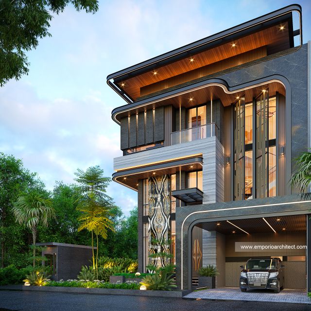 Desain Tampak Depan Rumah Modern 3 Lantai Ibu ND di Jakarta Selatan