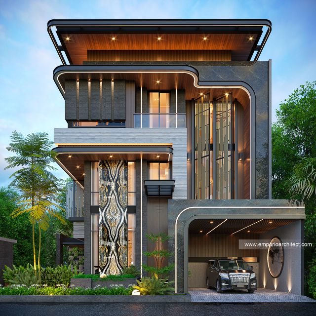 Desain Tampak Depan 2 Rumah Modern 3 Lantai Ibu ND di Jakarta Selatan