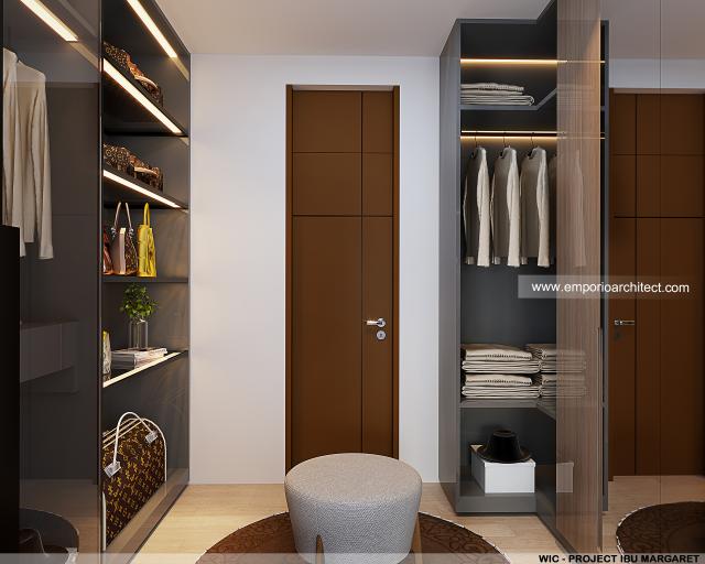 Desain Walk In Closet Rumah Modern 3 Lantai Ibu Margaret di Jakarta