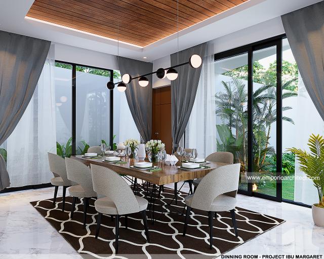 Desain Ruang Makan Rumah Modern 3 Lantai Ibu Margaret di Jakarta