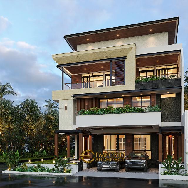 Desain Rumah Modern 3 Lantai Bapak BDN di Jakarta Barat - Tampak Depan