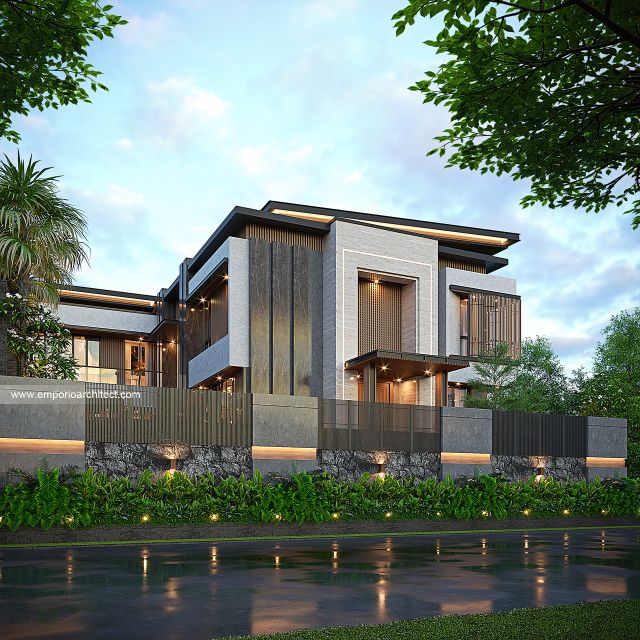 Desain Tampak Samping Rumah Modern 3 Lantai Bapak IW dan Ibu AR di Bandung