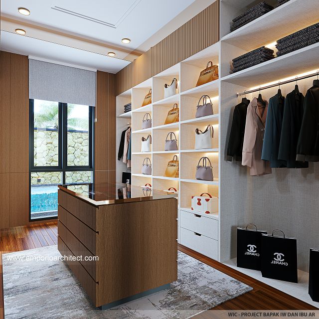 Desain Walk In Closet Rumah Modern 3 Lantai Bapak IW dan Ibu AR di Bandung