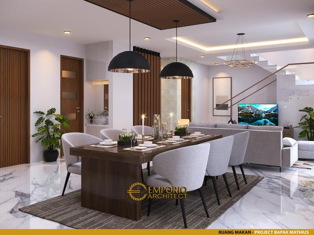 Desain Ruang Makan Rumah Modern 3 Lantai Bapak Mathius di Makassar, Sulawesi Selatan