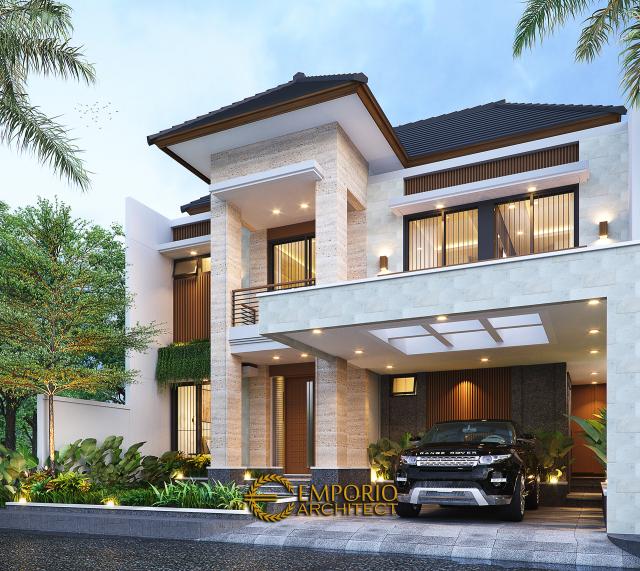 Desain Tampak Depan Kanan Rumah Modern 3 Lantai Bapak Mathius di Makassar, Sulawesi Selatan