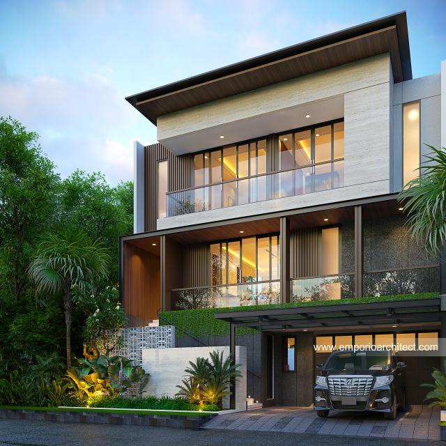 Desain Tampak Depan 2 Rumah Modern 3 Lantai Ibu LND di Alam Sutera, Tangerang