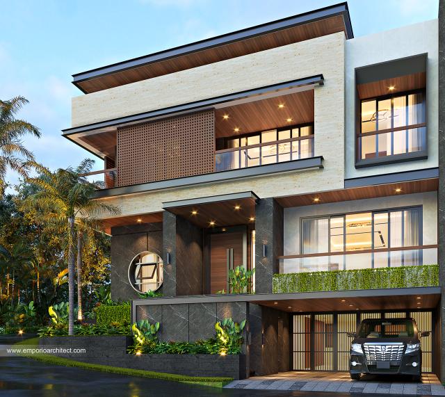 Desain Rumah Modern 3 Lantai Bapak Muiz di Cibubur, Jakarta Timur - Tampak Depan