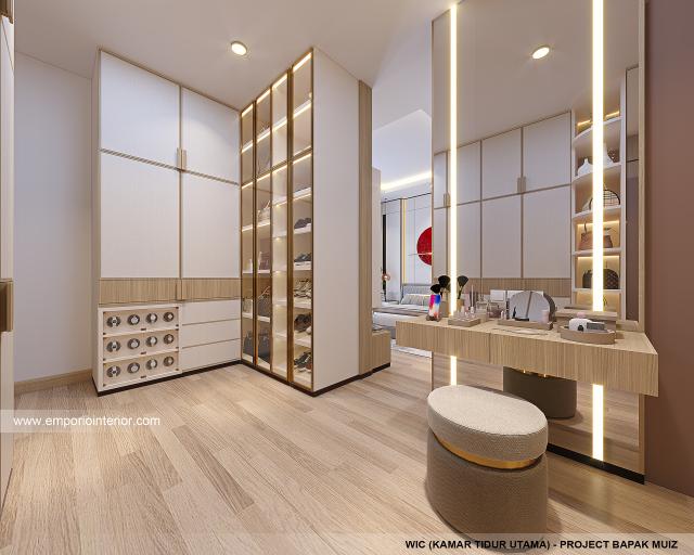 Desain Walk In Closet Rumah Modern 3 Lantai Bapak Muiz di Cibubur, Jakarta Timur