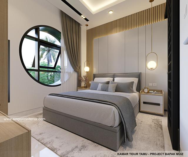 Desain Kamar Tidur Tamu Rumah Modern 3 Lantai Bapak Muiz di Cibubur, Jakarta Timur