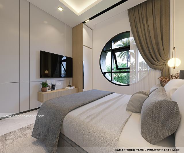 Desain Kamar Tidur Tamu Rumah Modern 3 Lantai Bapak Muiz di Cibubur, Jakarta Timur