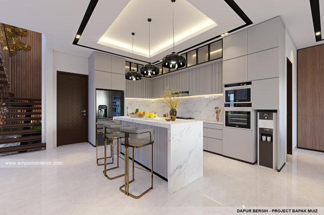 Desain Dapur Bersih Rumah Modern 3 Lantai Bapak Muiz di Cibubur, Jakarta Timur