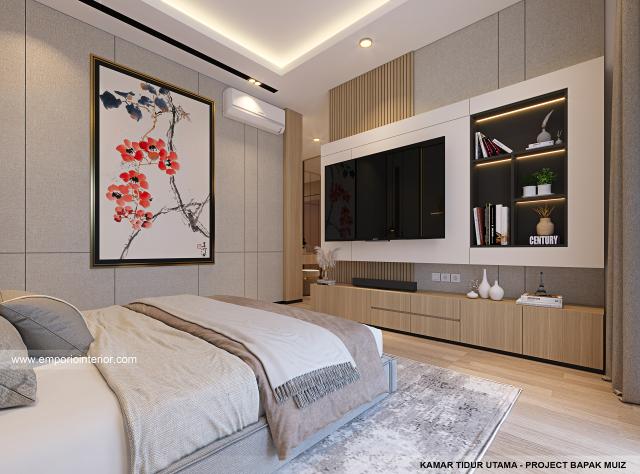 Desain Kamar Tidur Utama Rumah Modern 3 Lantai Bapak Muiz di Cibubur, Jakarta Timur