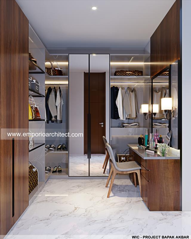 Desain Walk In Closet Rumah Modern 3 Lantai Bapak ABR di Jakarta