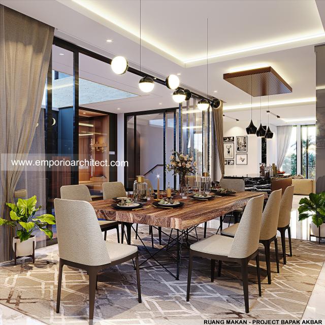 Desain Ruang Makan Rumah Modern 3 Lantai Bapak ABR di Jakarta