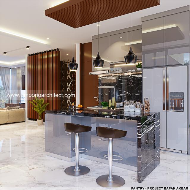 Desain Pantry Rumah Modern 3 Lantai Bapak ABR di Jakarta