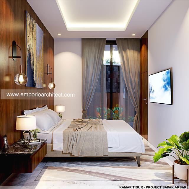 Desain Kamar Tidur Tamu Rumah Modern 3 Lantai Bapak ABR di Jakarta