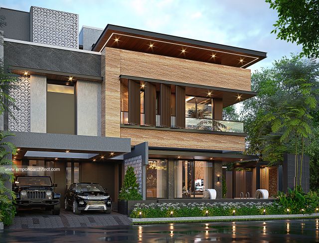 Desain Tampak Samping Rumah Modern 3 Lantai Ibu E di Jakarta Selatan