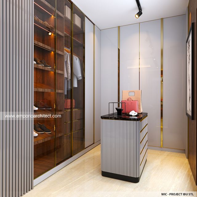 Desain Walk In Closet Rumah Modern 3 Lantai Ibu STL di Jakarta