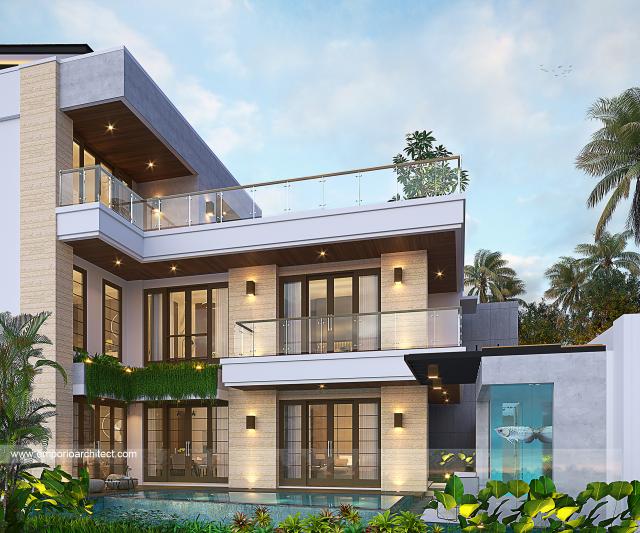 Desain Tampak Samping Rumah Modern 3 Lantai Bapak Aldy di Tabanan, Bali