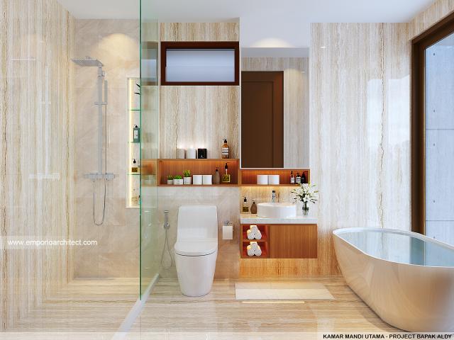 Desain Kamar Mandi Utama Rumah Modern 3 Lantai Bapak Aldy di Tabanan, Bali