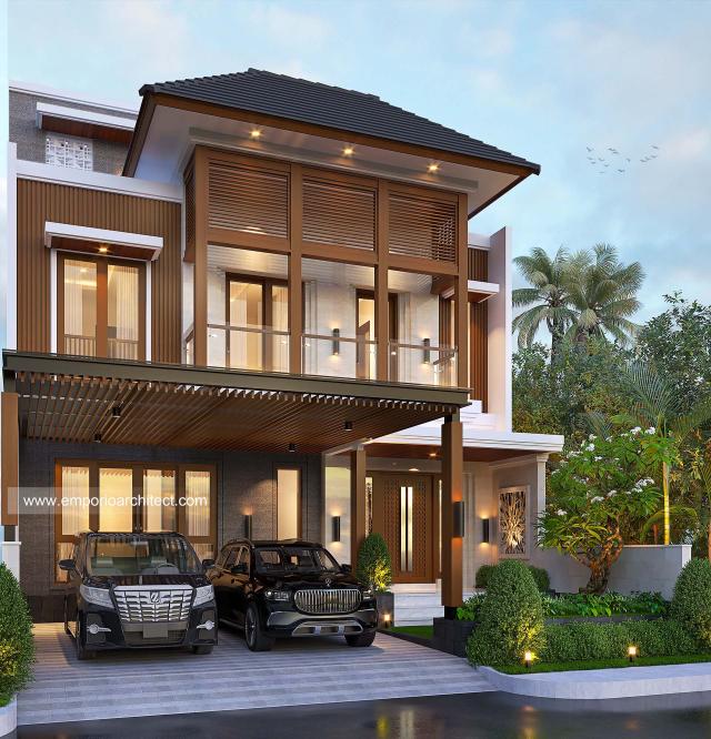 Desain Tampak Depan 2 Rumah Modern 3 Lantai Bapak RYM di Makassar