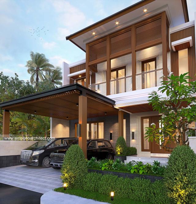 Desain Tampak Detail Depan Rumah Modern 3 Lantai Bapak RYM di Makassar