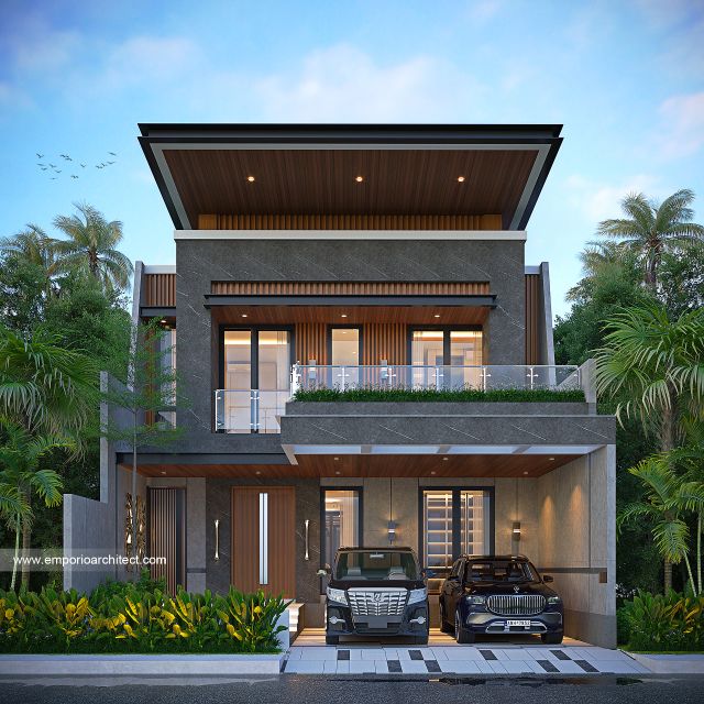 Desain Tampak Depan Rumah Modern 3 Lantai Bapak WLL di Bandung