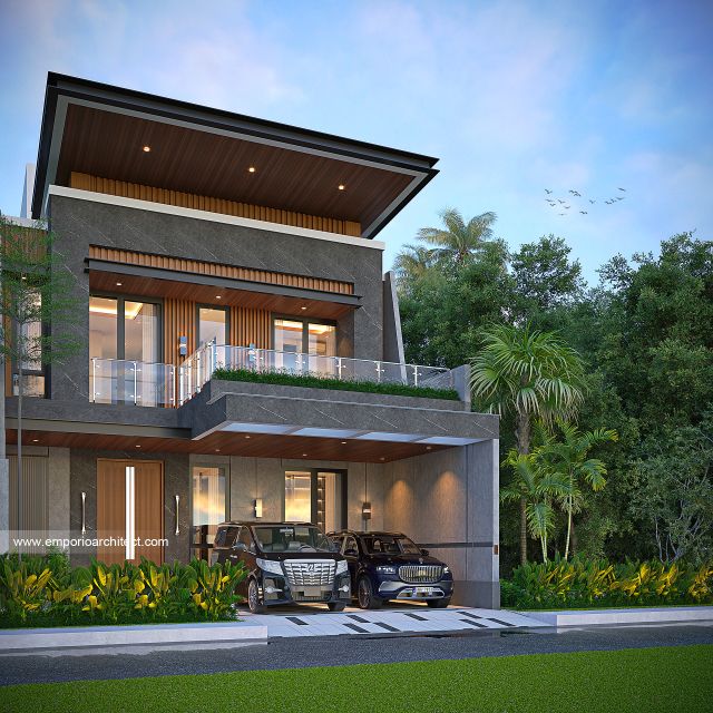 Desain Tampak Depan 2 Rumah Modern 3 Lantai Bapak WLL di Bandung