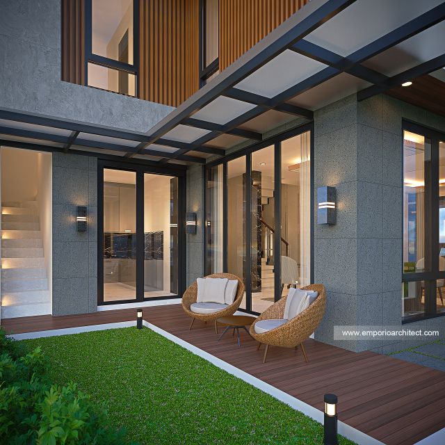 Desain Tampak Detail Belakang Rumah Modern 3 Lantai Bapak WLL di Bandung