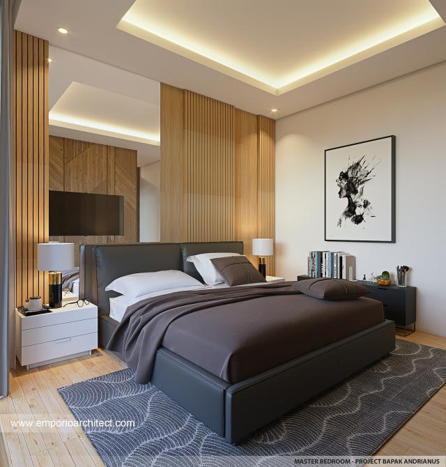 Desain Kamar Tidur Utama Rumah Modern 3 Lantai Bapak Andrianus di Jakarta