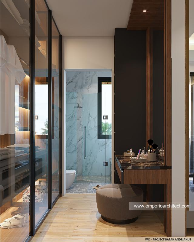 Desain Walk In Closet Rumah Modern 3 Lantai Bapak Andrianus di Jakarta