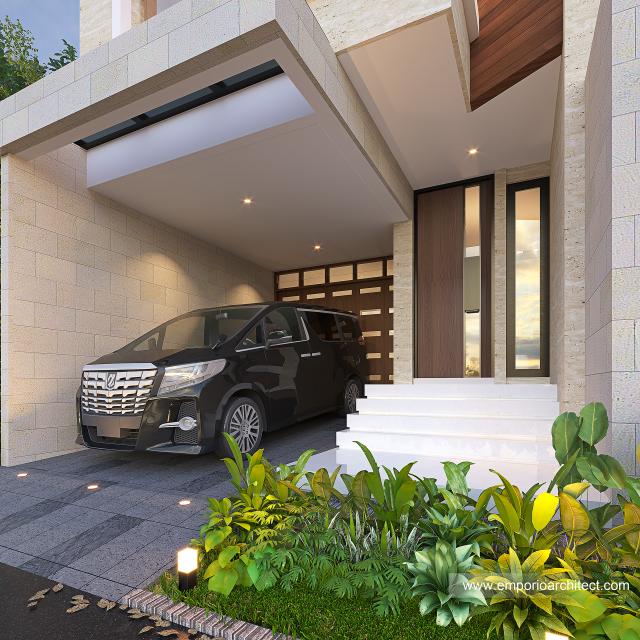 Desain Tampak Detail Depan Rumah Modern 3 Lantai Bapak Andrianus di Jakarta