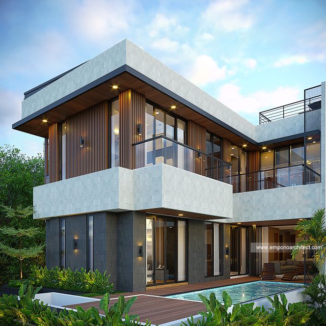 Desain Tampak Belakang Rumah Modern 3 Lantai Ibu RN di Bandung