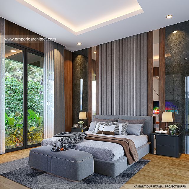 Desain Kamar Tidur Utama Rumah Modern 3 Lantai Ibu RN di Bandung