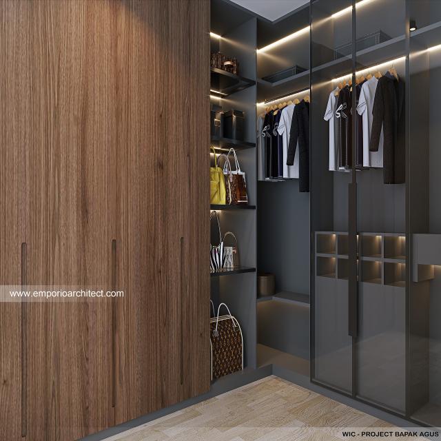 Desain Walk In Closet Rumah Modern 3 Lantai Bapak AGS di Jakarta