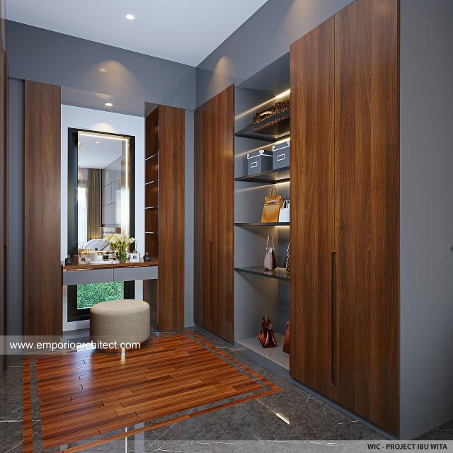 Desain Walk In Closet Rumah Modern 3 Lantai Ibu WTA di Tangerang Selatan