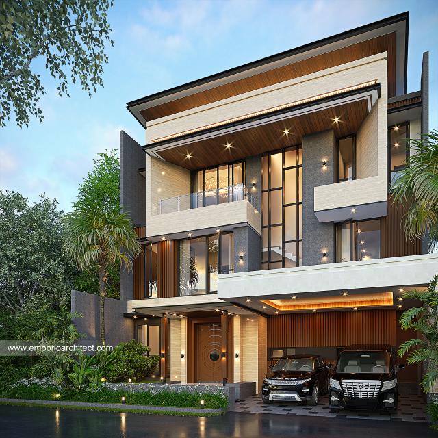 Desain Rumah Modern 3 Lantai Ibu WTA di Tangerang Selatan - Tampak Depan