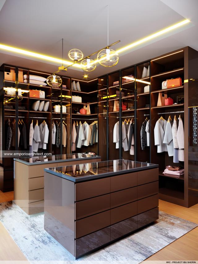 Desain Walk In Closet Rumah Modern 3 Lantai Ibu SHR di BSD, Tangerang Selatan