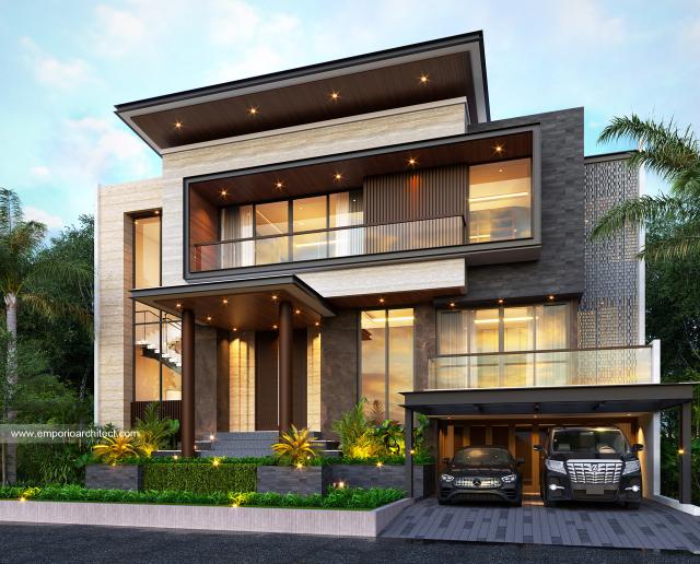 Desain Tampak Depan 2 Rumah Modern 3 Lantai Ibu SHR di BSD, Tangerang Selatan