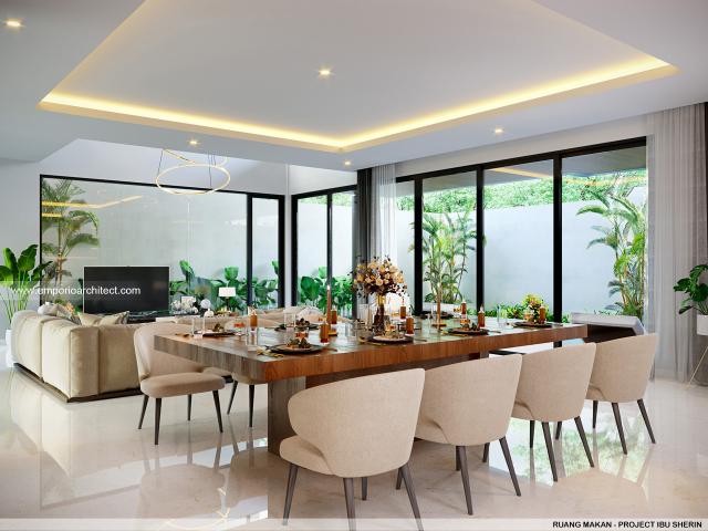 Desain Ruang Makan Rumah Modern 3 Lantai Ibu SHR di BSD, Tangerang Selatan