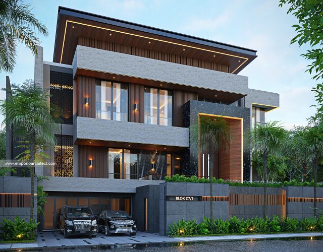 Desain Tampak Depan 3 Rumah Modern 3 Lantai Bapak HSN di BSD, Tangerang Selatan