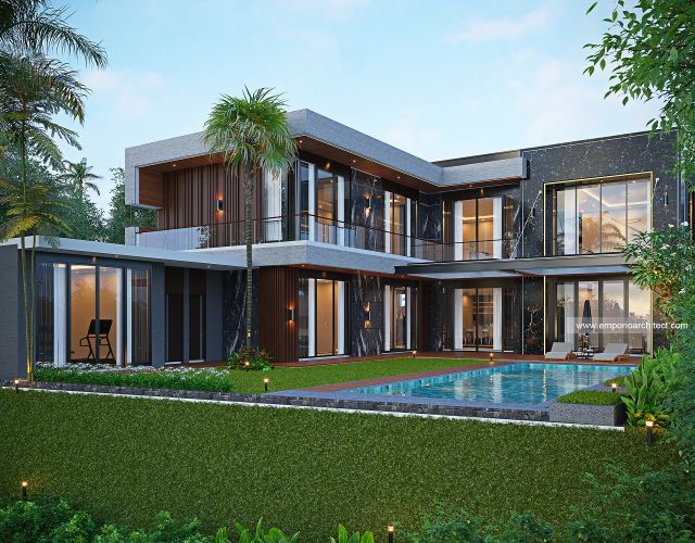 Desain Tampak Belakang Rumah Modern 3 Lantai Bapak HSN di BSD, Tangerang Selatan